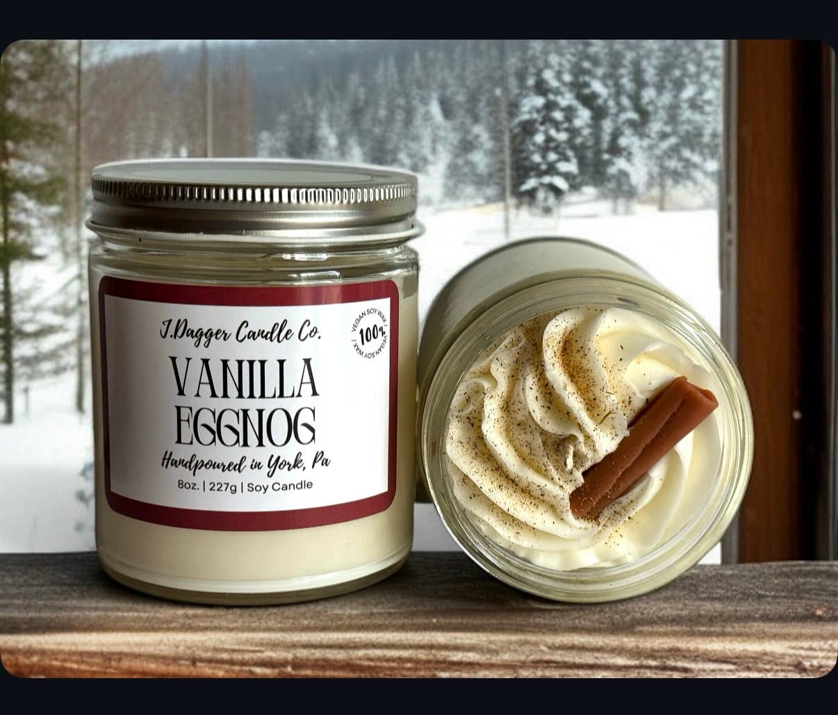 Vanilla Eggnog Holiday Dessert Soy Candle by J Dagger Candle Co. - 8oz.