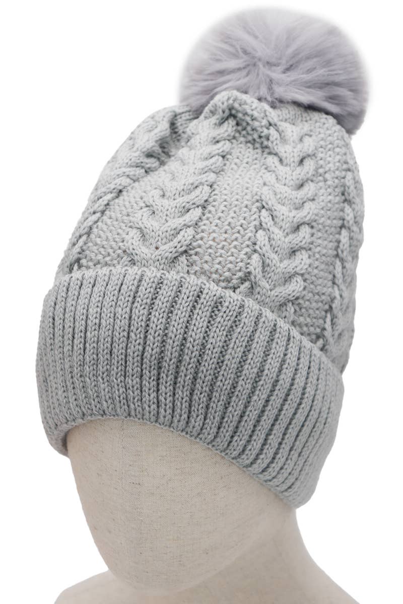 Chevron Braided Knitted Sherpa Fleece Lined Beanie by Cap Zone