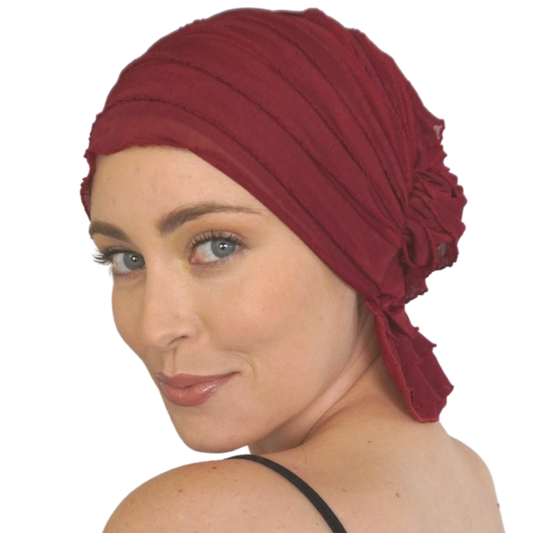 Merlot Wine Ruffle Chemo Beanie by Chemo Beanies