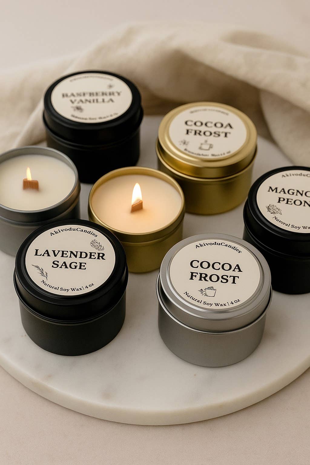 Wood Wick Candle – 4 oz by Akivodu Candles - Various Scents