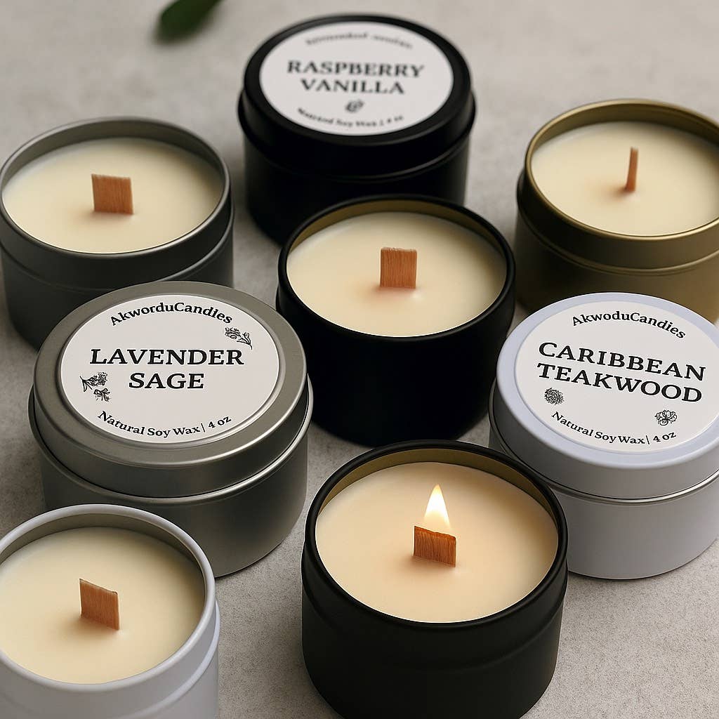 Wood Wick Candle – 4 oz by Akivodu Candles - Various Scents