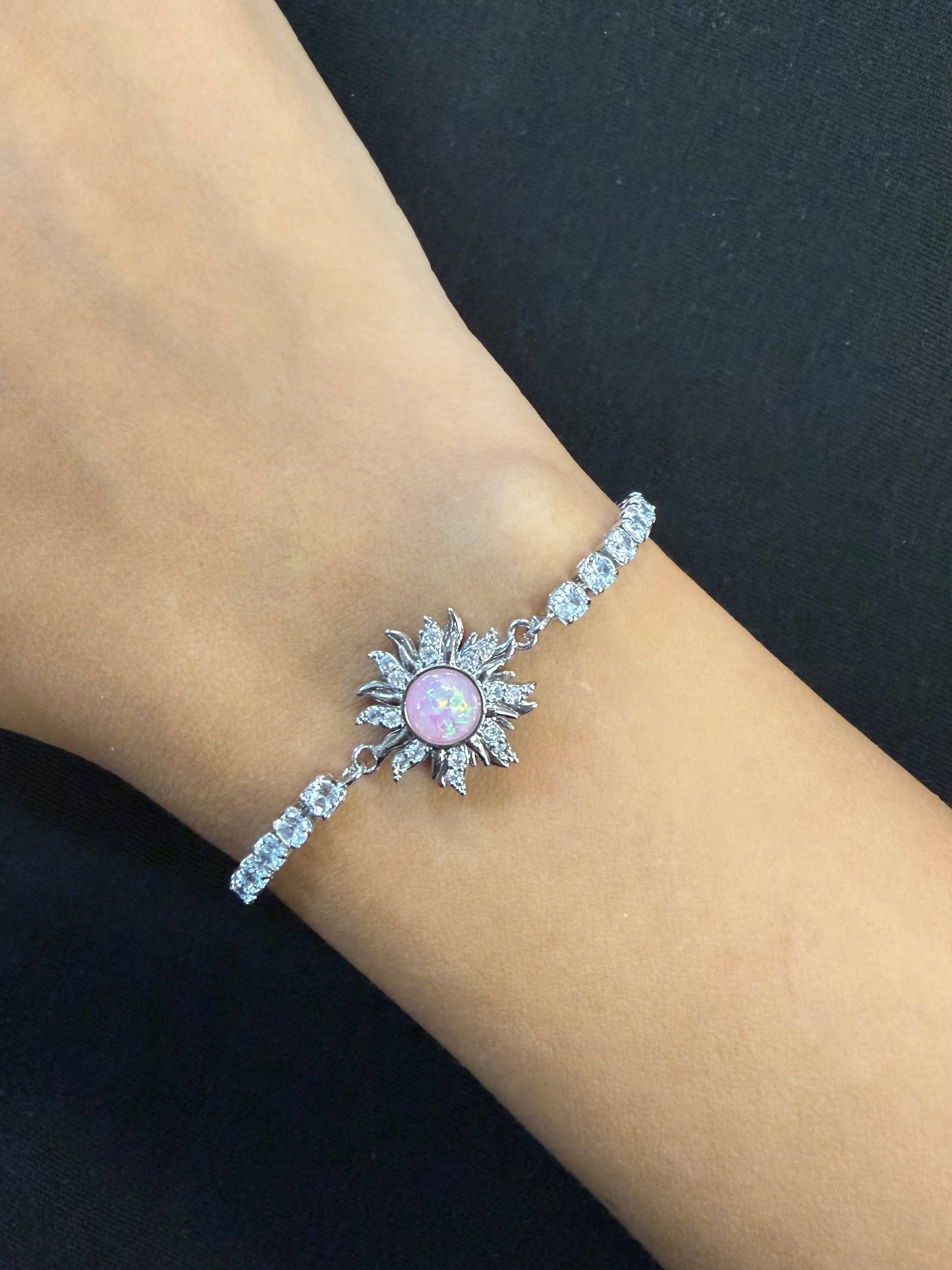 Pink Sunburst Spinner Bracelet – Silver (Anxiety/Fidget)