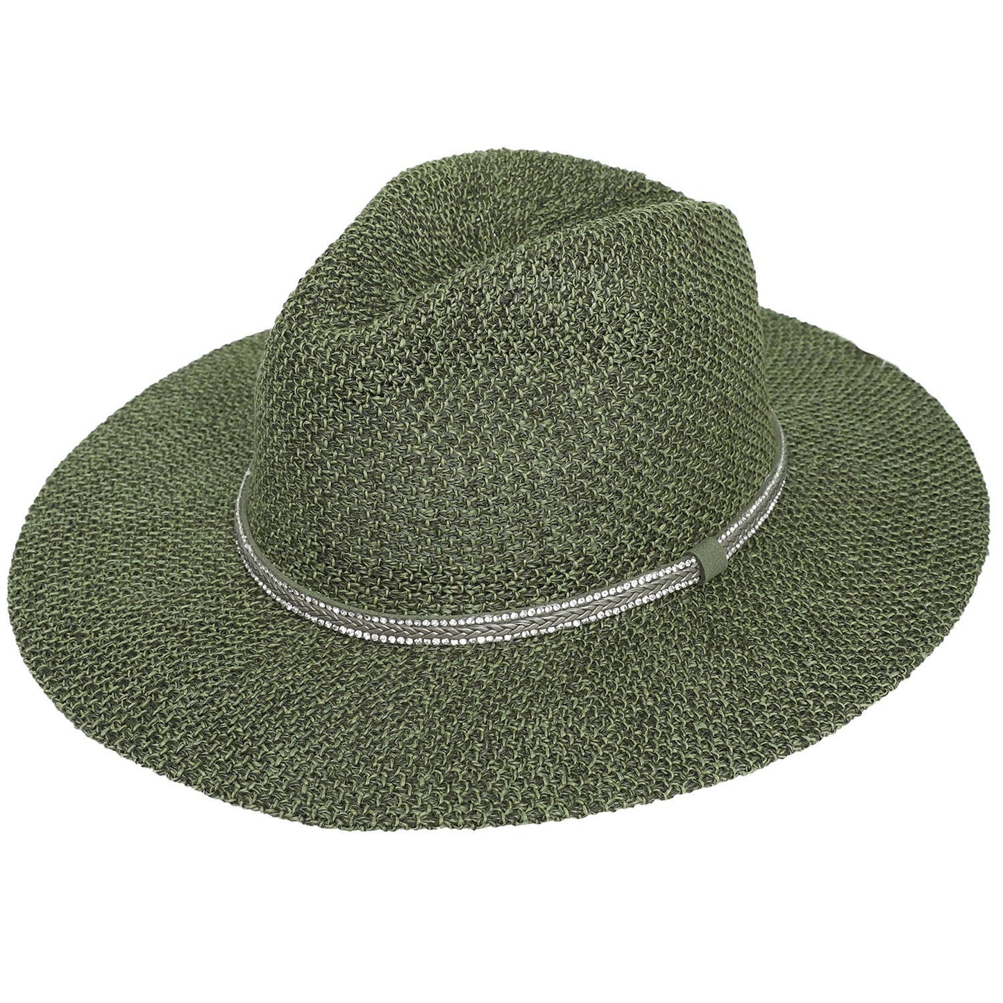 Floppy Wide Brim Paper Braid Panama Hat with Rhinestone Band