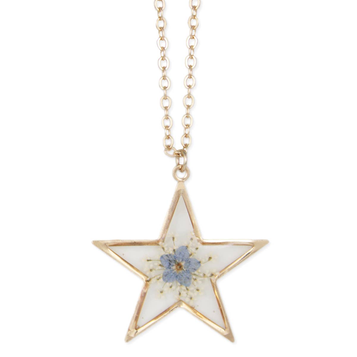 Gold Star Blue Dried Flower Necklace
