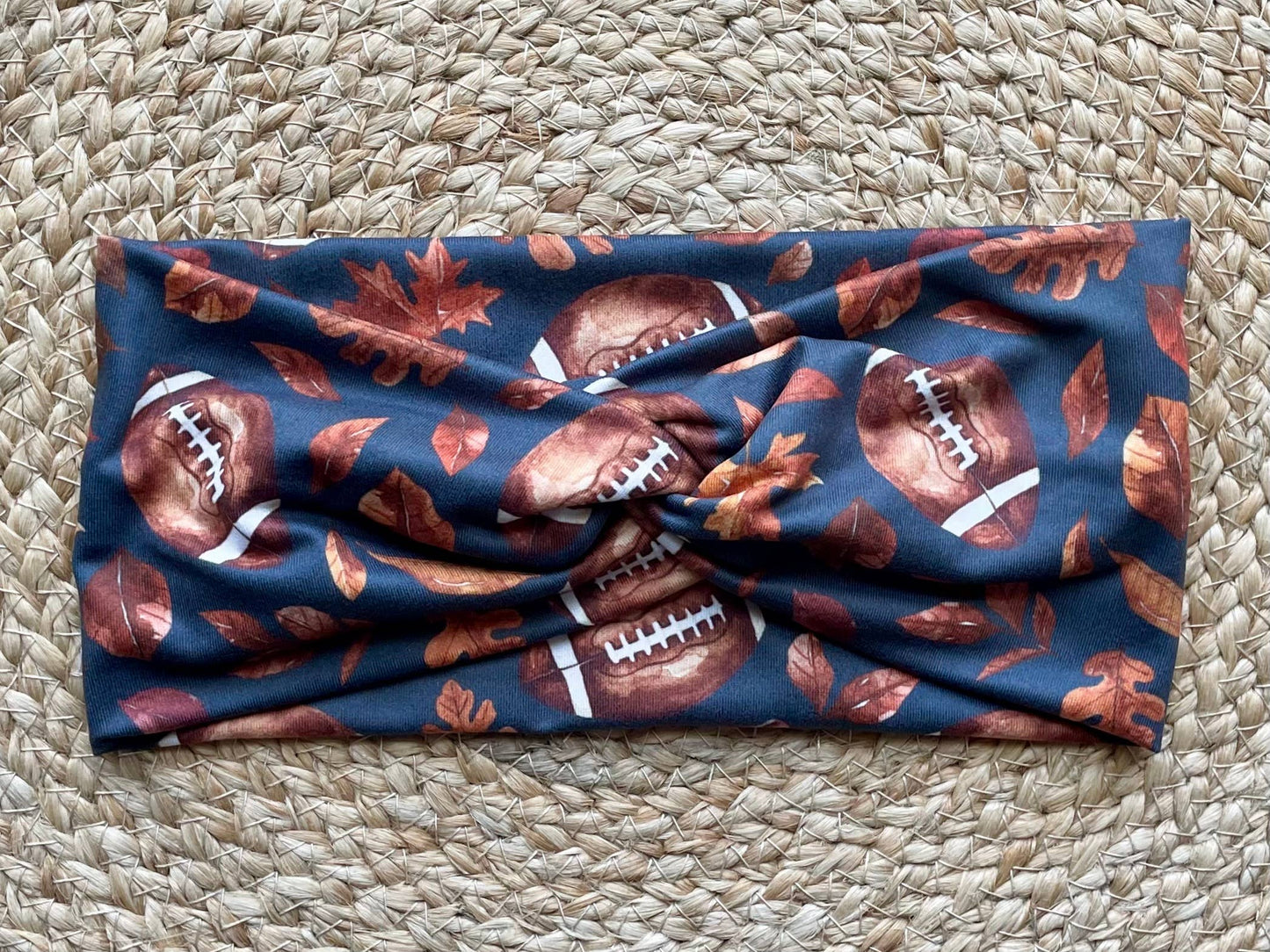 Football and Leaves Knit Twist Headband – Designs by Rachel Joy