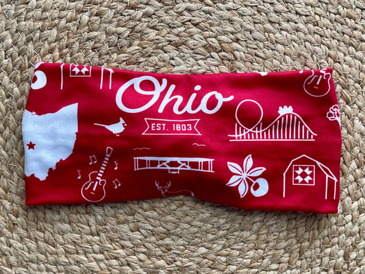 Ohio Symbols Red Knit Twist Headband - Designs by Rachel Joy