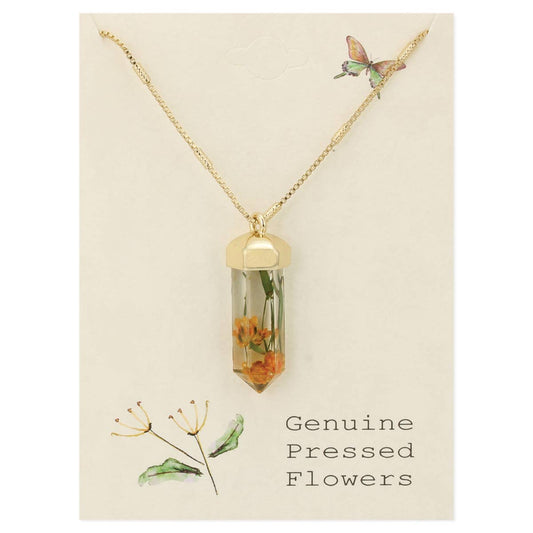 Gold Link Dried Flower Crystal Necklace