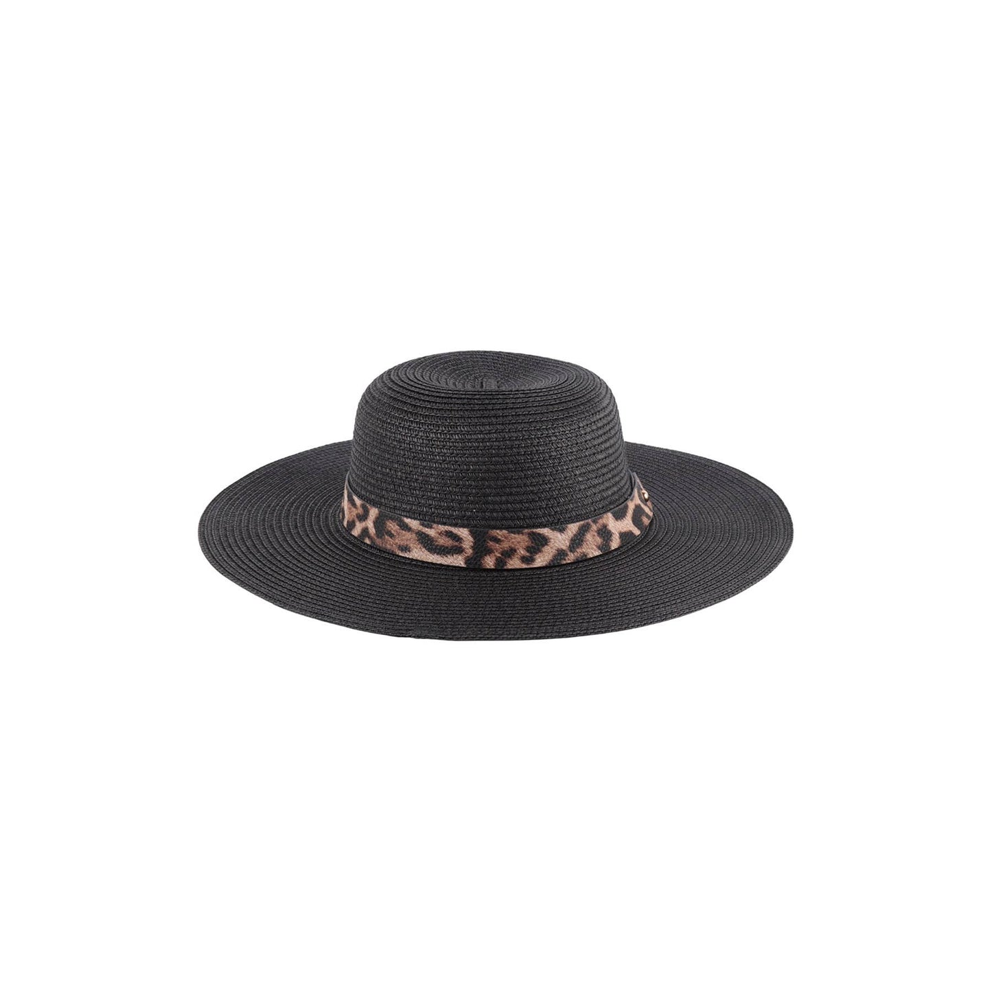 Panama Brim Hat with Leopard Strap Accent