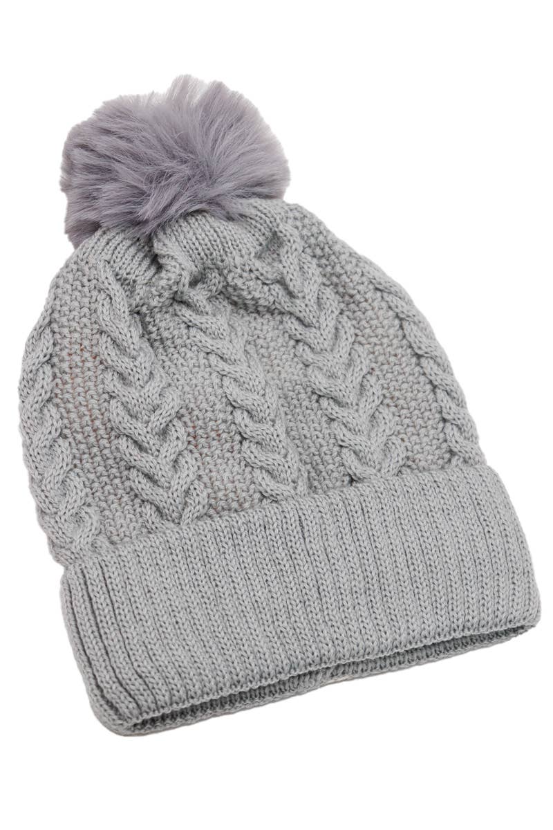 Chevron Braided Knitted Sherpa Fleece Lined Beanie by Cap Zone