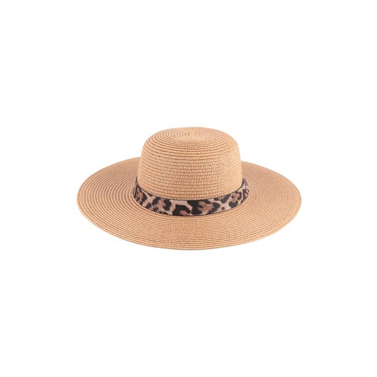 Panama Brim Hat with Leopard Strap Accent