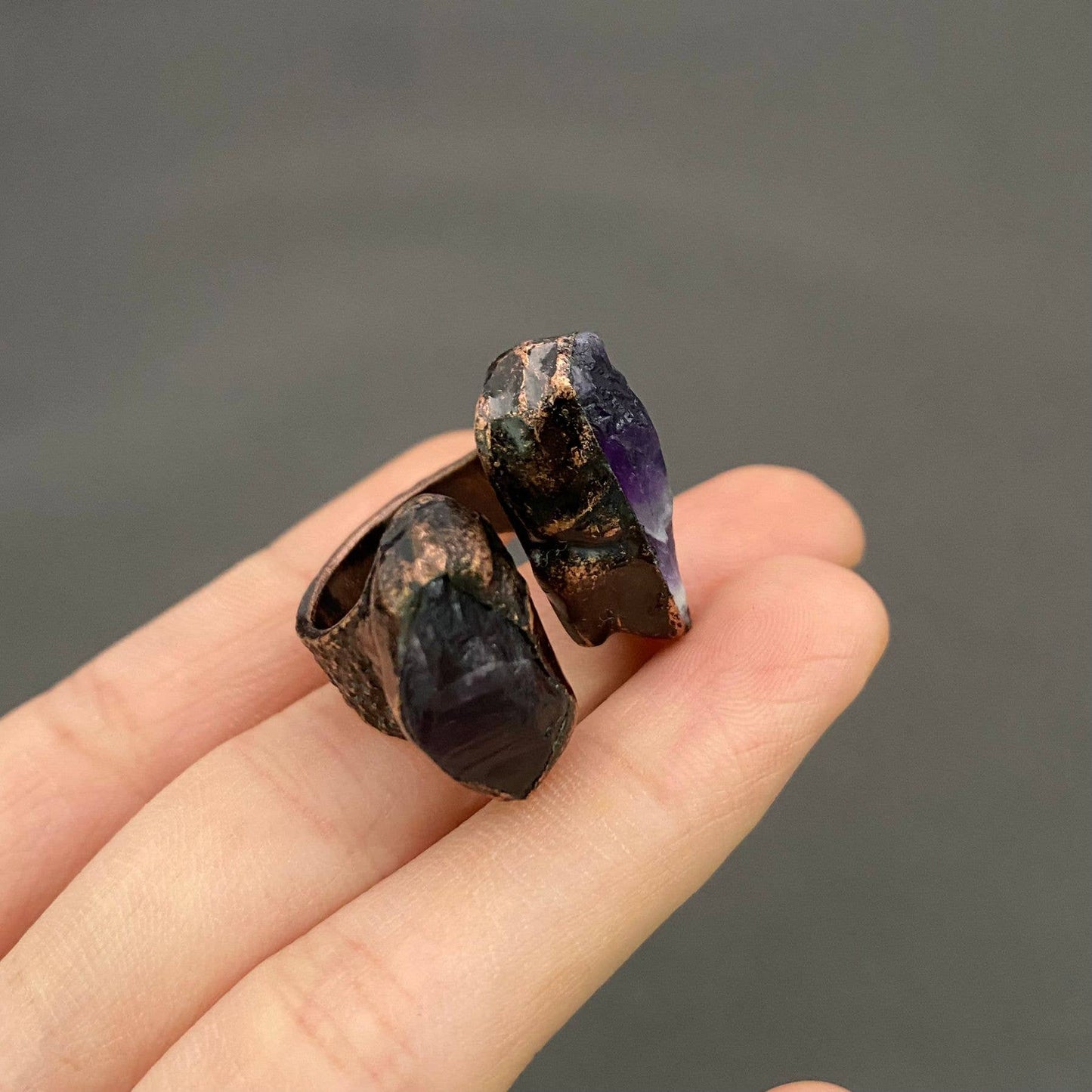 Vintage Double Amethyst Adjustable Ring