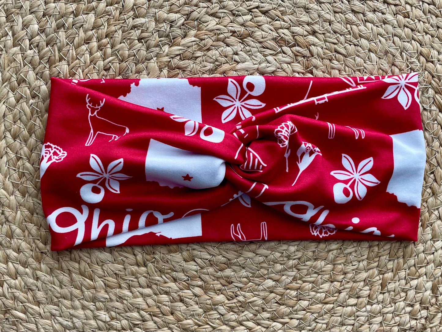 Ohio Symbols Red Knit Twist Headband - Designs by Rachel Joy