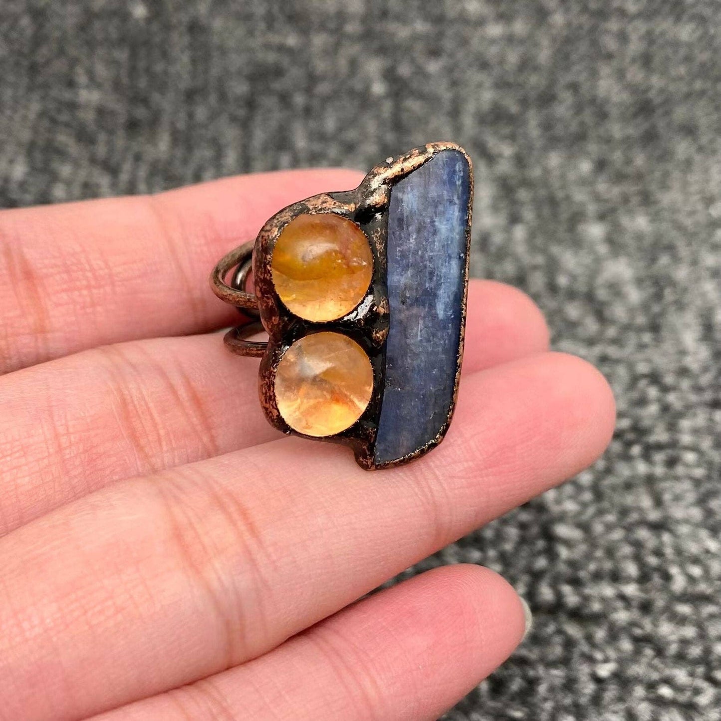 Irregular Kyanite & Yellow Hematoid Quartz Ring