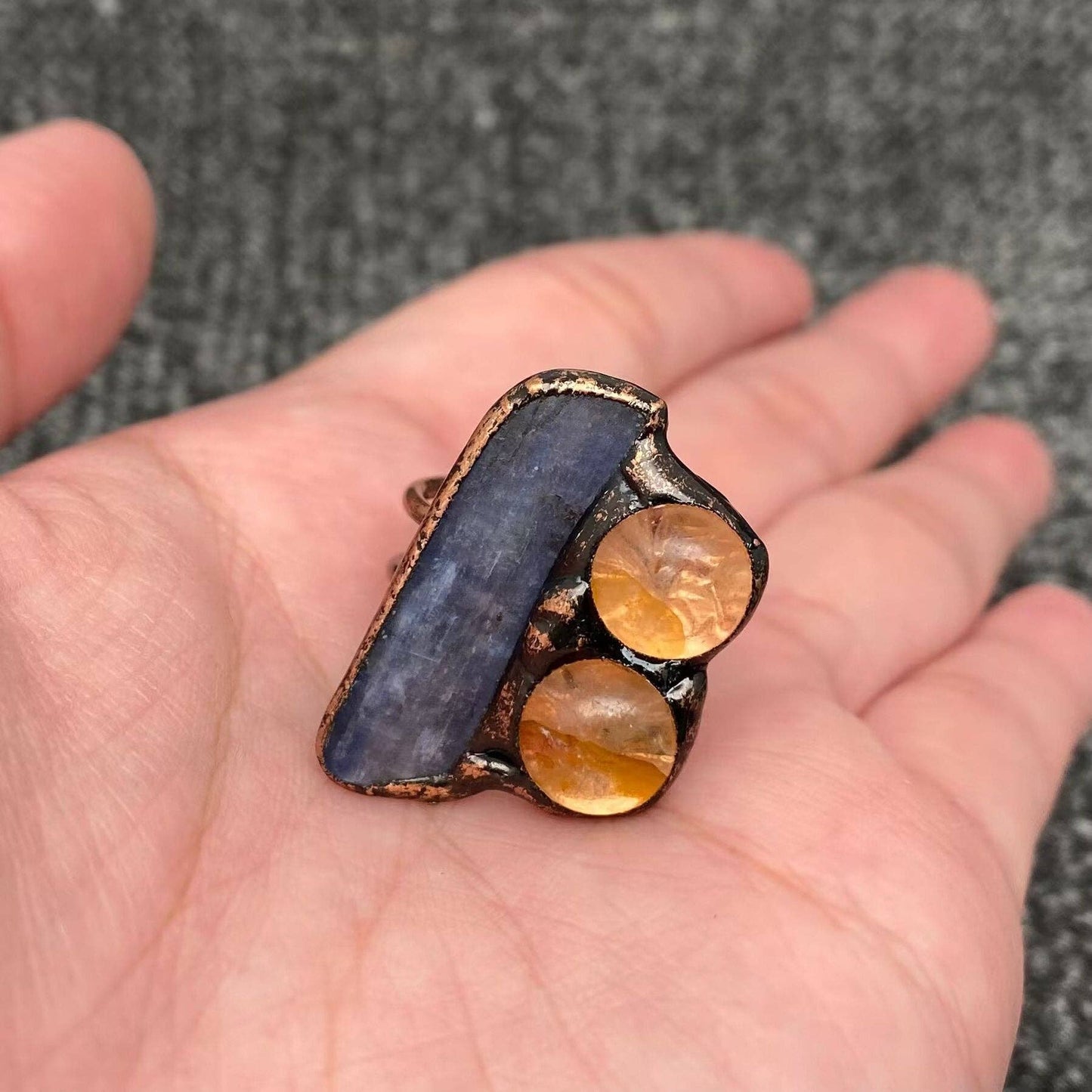 Irregular Kyanite & Yellow Hematoid Quartz Ring