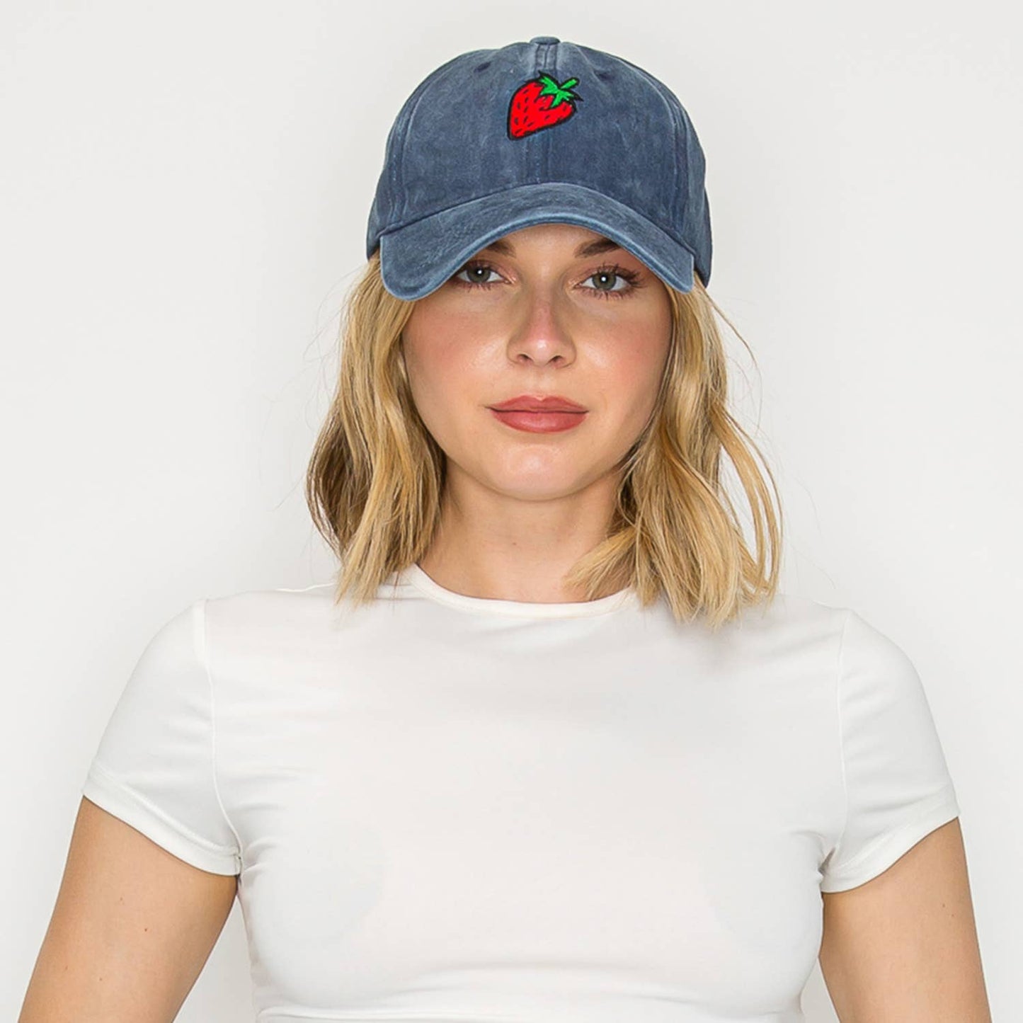Strawberry Embroidered Relaxed Denim Baseball Cap