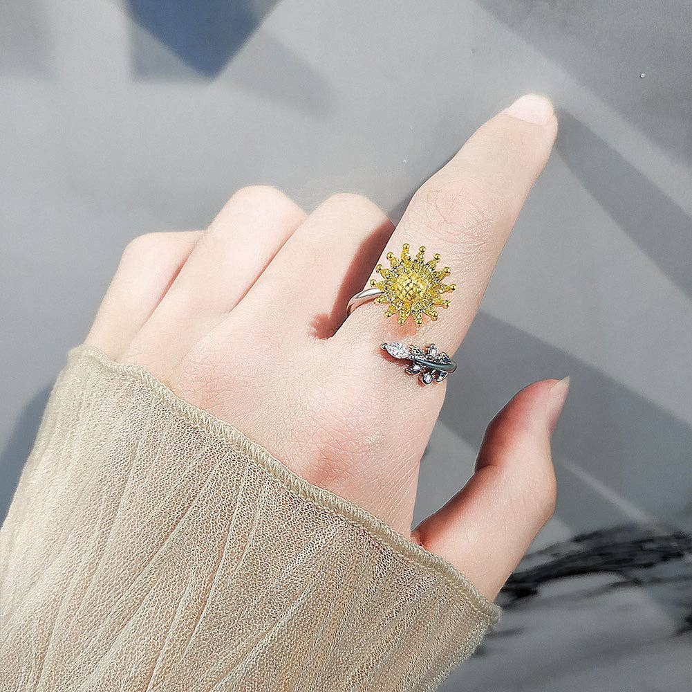Perimade & Co. LLC - Sunflower Vine Anxiety Fidget Spinner Ring in Solid Copper
