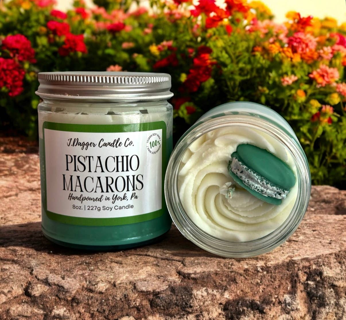 Pistachio Macaron Soy Dessert: J Dagger Candle Co. - 8oz.
