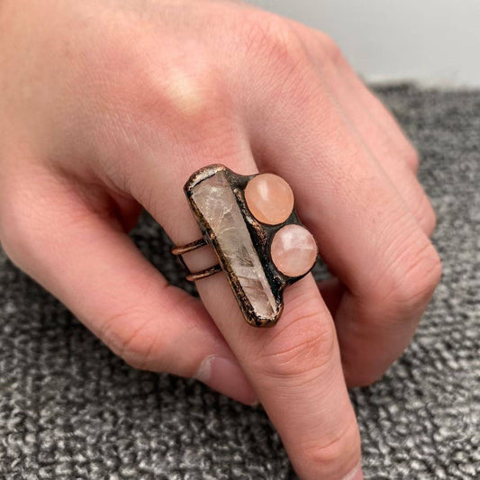 Vintage Irregular White Crystal & Pink Crystal Adjustable Ring