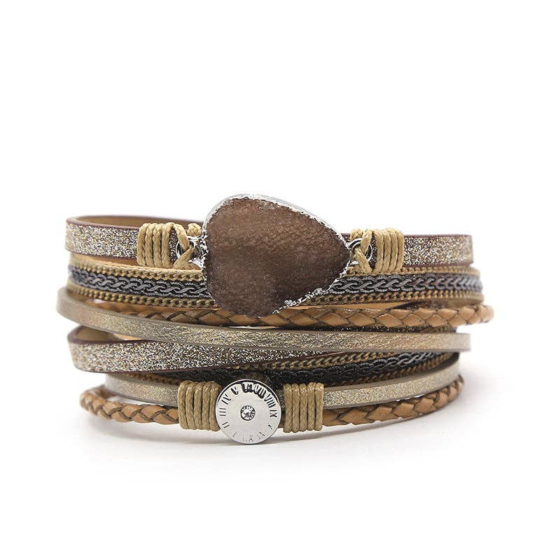 Crystal Multi-Layer Leather Magnetic Snap Bracelet by Mio Queena