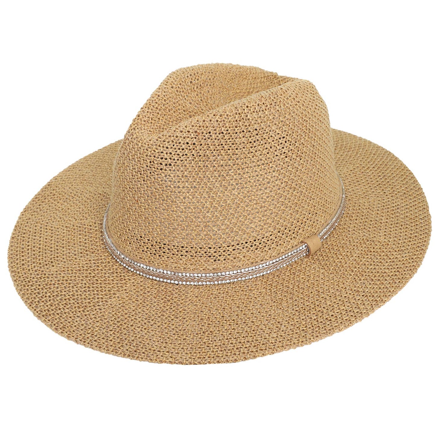 Floppy Wide Brim Paper Braid Panama Hat with Rhinestone Band
