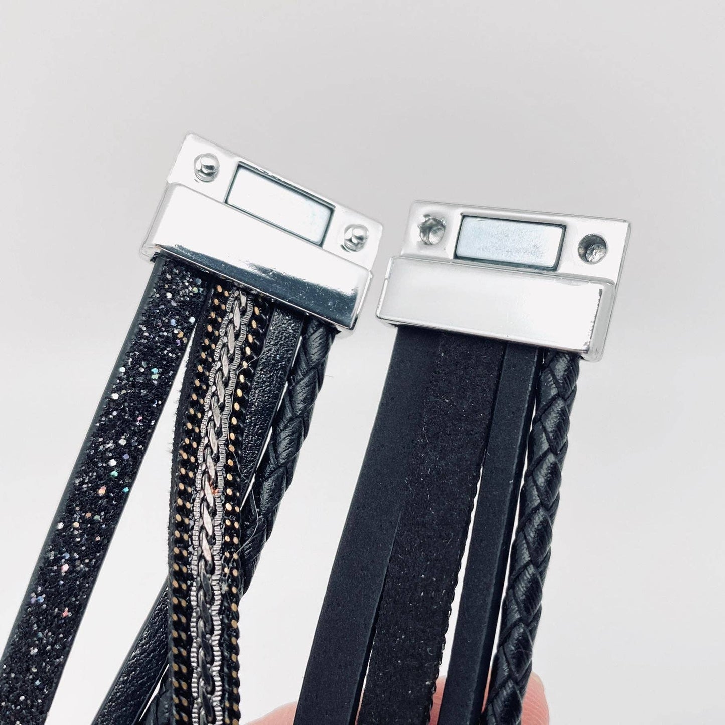 Crystal Multi-Layer Leather Magnetic Snap Bracelet by Mio Queena