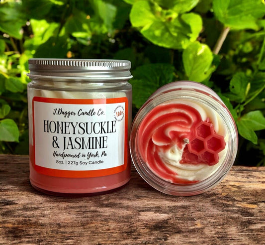 Honeysuckle & Jasmine Soy Dessert Candle: J Dagger Candle Co. - 8oz.