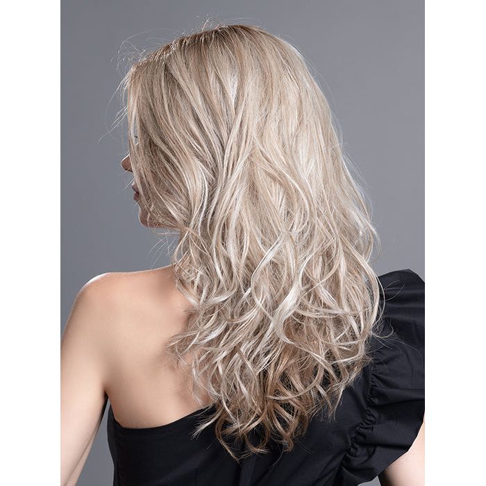 DIVA by ELLEN WILLE in CHAMPAGNE ROOTED 24.14.20 | Lightest Ash Blonde,  Medium Ash Blonde, and Light Strawberry Blonde blend with Dark Shaded Roots