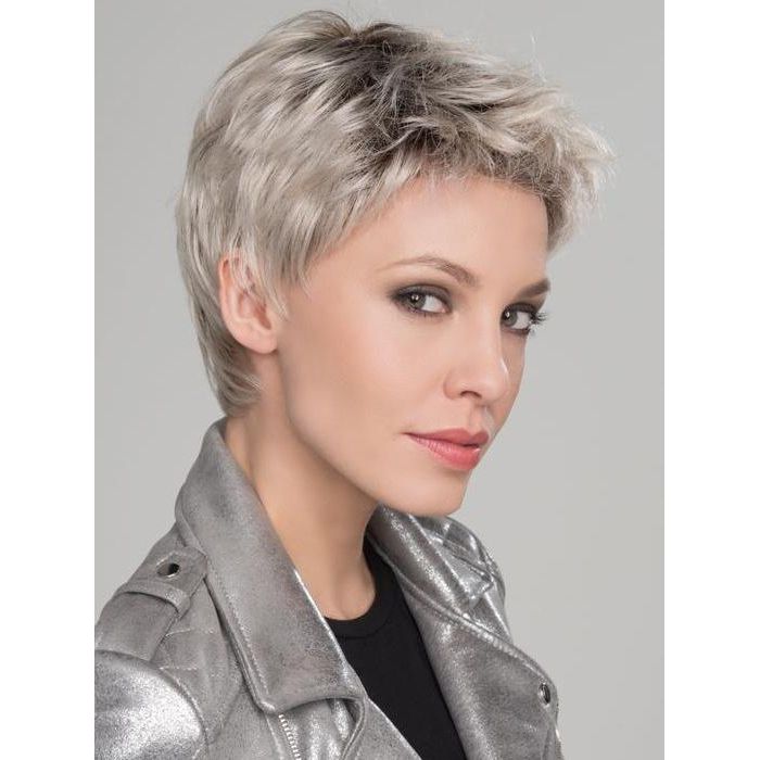 RISK by ELLEN WILLE in LIGHT CHAMPAGNE ROOTED 101.23.8 | Pearl Platinum, Lightest Pale Blonde, and Medium Brown blend with Dark Shaded Roots  