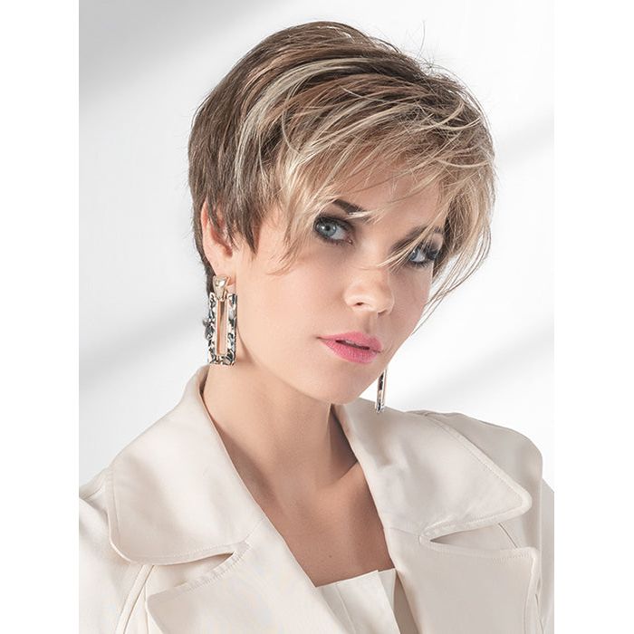 FIRST by ELLEN WILLE in MOCCA LIGHTED 12.26.830 | Light Brown base with Light Caramel highlights on the top only, darker nape