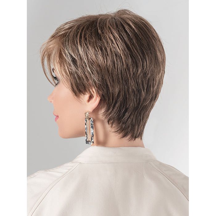 FIRST by ELLEN WILLE in MOCCA LIGHTED 12.26.830 | Light Brown base with Light Caramel highlights on the top only, darker nape