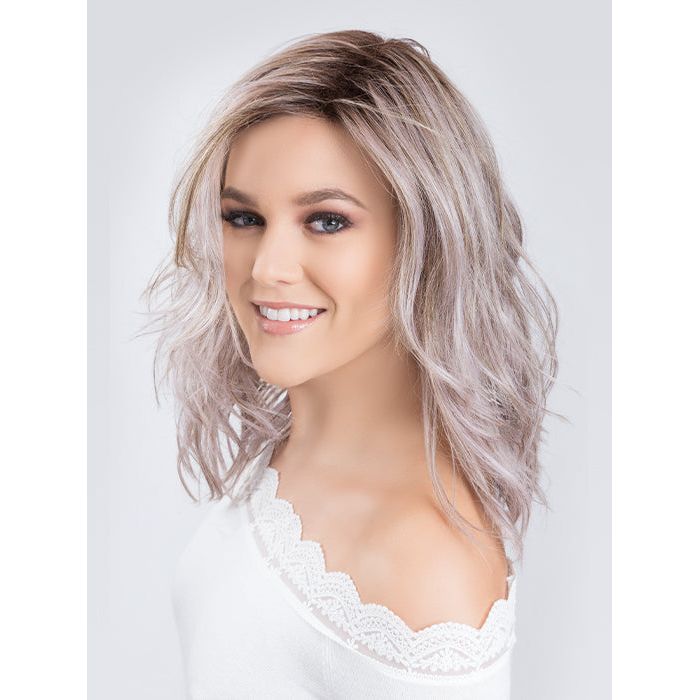 TABU by ELLEN WILLE in LAVENDER ROOTED | Medium Dark Brown Root, Blended into a Light Silver Smoke Tones, Blended with Various Shades of Purple with Dark Roots