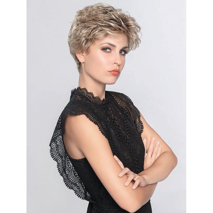 LOUISE by ELLEN WILLE in CHAMPAGNE ROOTED 22.16.25 | Light Beige Blonde, Medium Honey Blonde, and Platinum Blonde Blend with Dark Roots