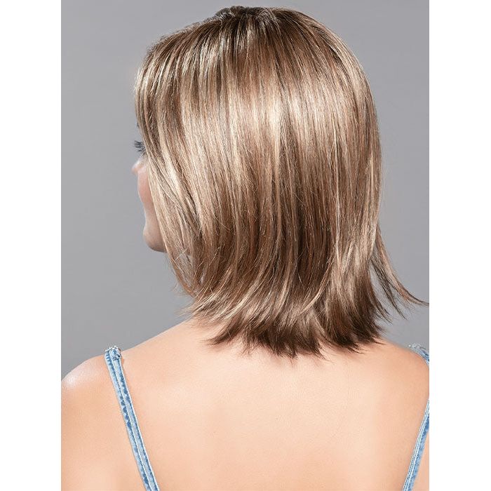 UNITED by ELLEN WILLE in TOBACCO ROOTED 12.26.27 | Medium Brown base with Light Golden Blonde Highlights and Light Auburn Lowlights and Dark Roots