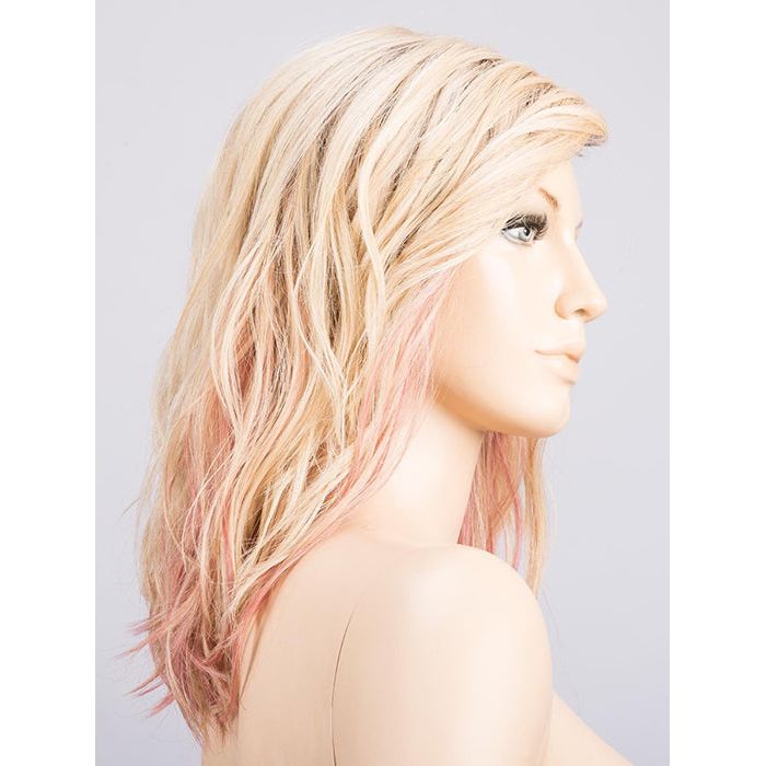 ROSE BLONDE ROOTED | Medium Dark Brown Roots that melt into a Pale Golden Blonde with a Mixture of Pink Tones Underneath with Dark Roots